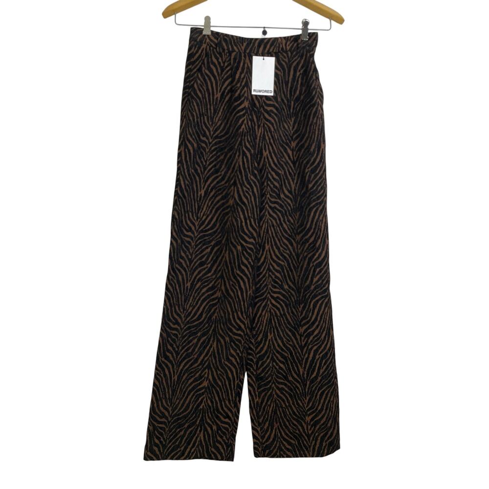 Rumored Wide Leg Pants in Black and Brown Zebra Print
